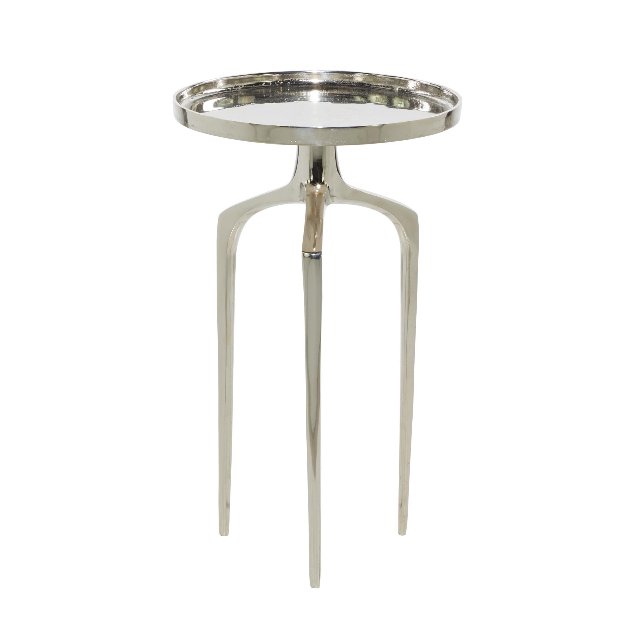 DecMode 13" x 22" Silver Aluminum Metal Tray Inspired Top Accent Table with 3 Tripod Legs, 1-Piece