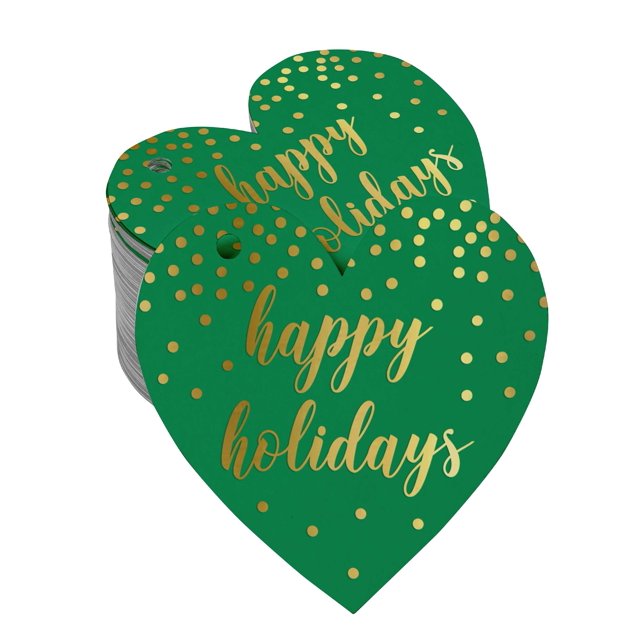 Inkdotpot 50 Pack Happy Holiday Favor Paper Tag Craft Real Gold Foil Hang Tag