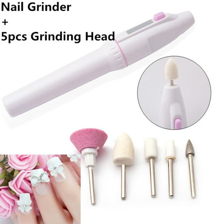 - 1 Set 5 Bits Professional Electric Nail Drill Kit Set Battery Manicure Pedicure Grinding Burnishing Machine Art File Drill Polisher