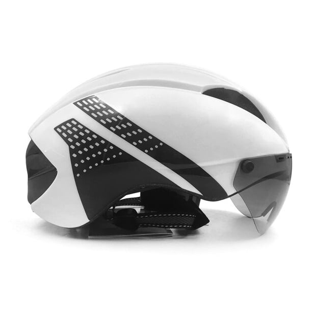 Casco aerodinámico TT para hombre y mujer, cascos de bicicleta con gafas, casco de bicicleta de carretera con lentes, gorras de seguridad para ciclismo al aire libre Fivean Cascos de ciclismo