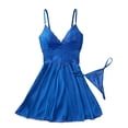 thumbnail image 2 of Women Satin Lace Chemise Nightgown Full Slips Sleepwear Blue L, 2 of 7