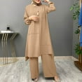 thumbnail image 2 of ZACPNCV Women Spring Solid Color Muslim Solid Color Long Sleeve Shirt Coat Wide Leg Trousers Casual Suit Khaki, 2 of 7