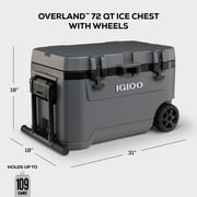 Igloo 72 QT Overland Ice Chest Cooler with Wheels, Gray