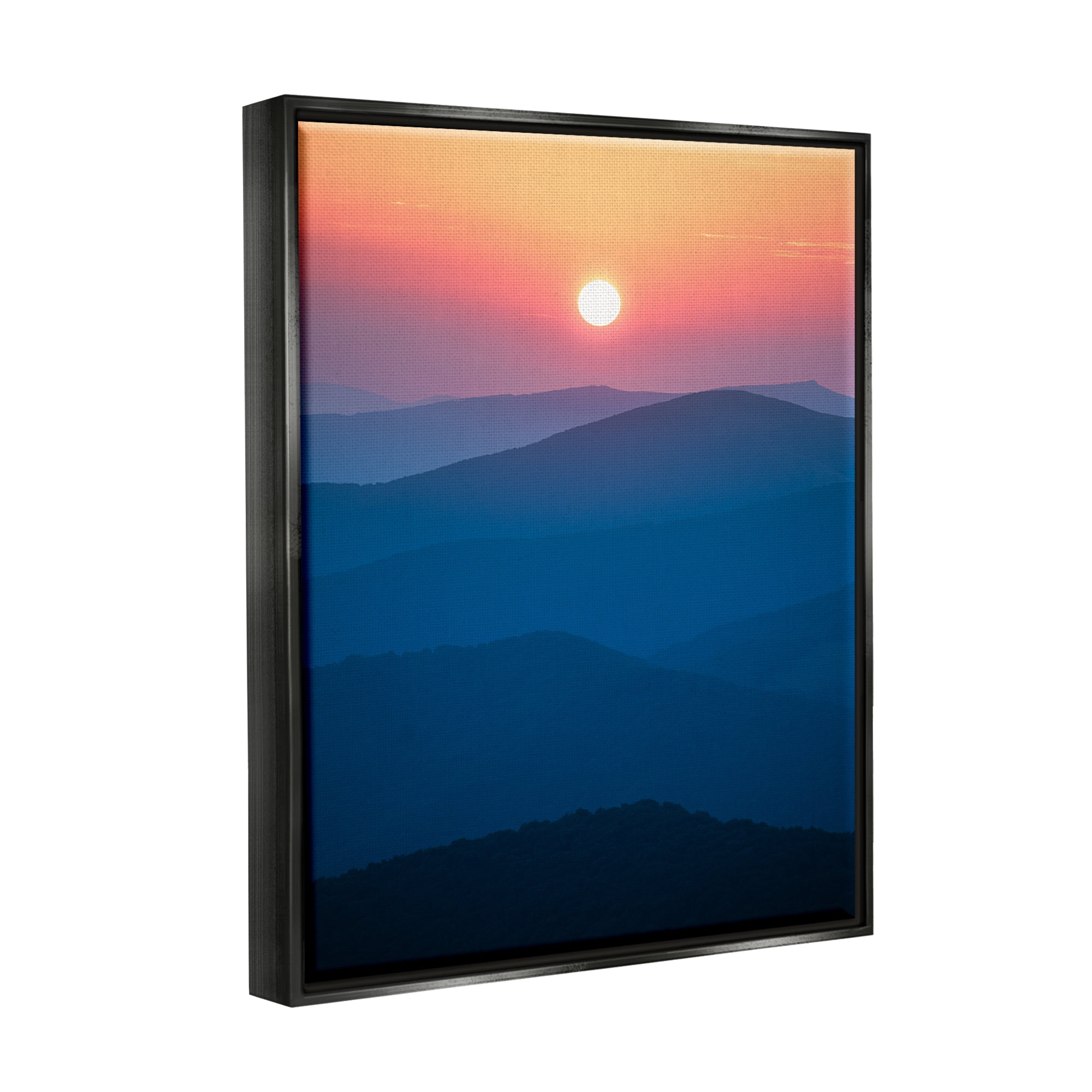 Stupell Industries Sunset Over Mountains Landscape Photography Black Floater Framed Canvas Art Print Wall Art, 17 x 21