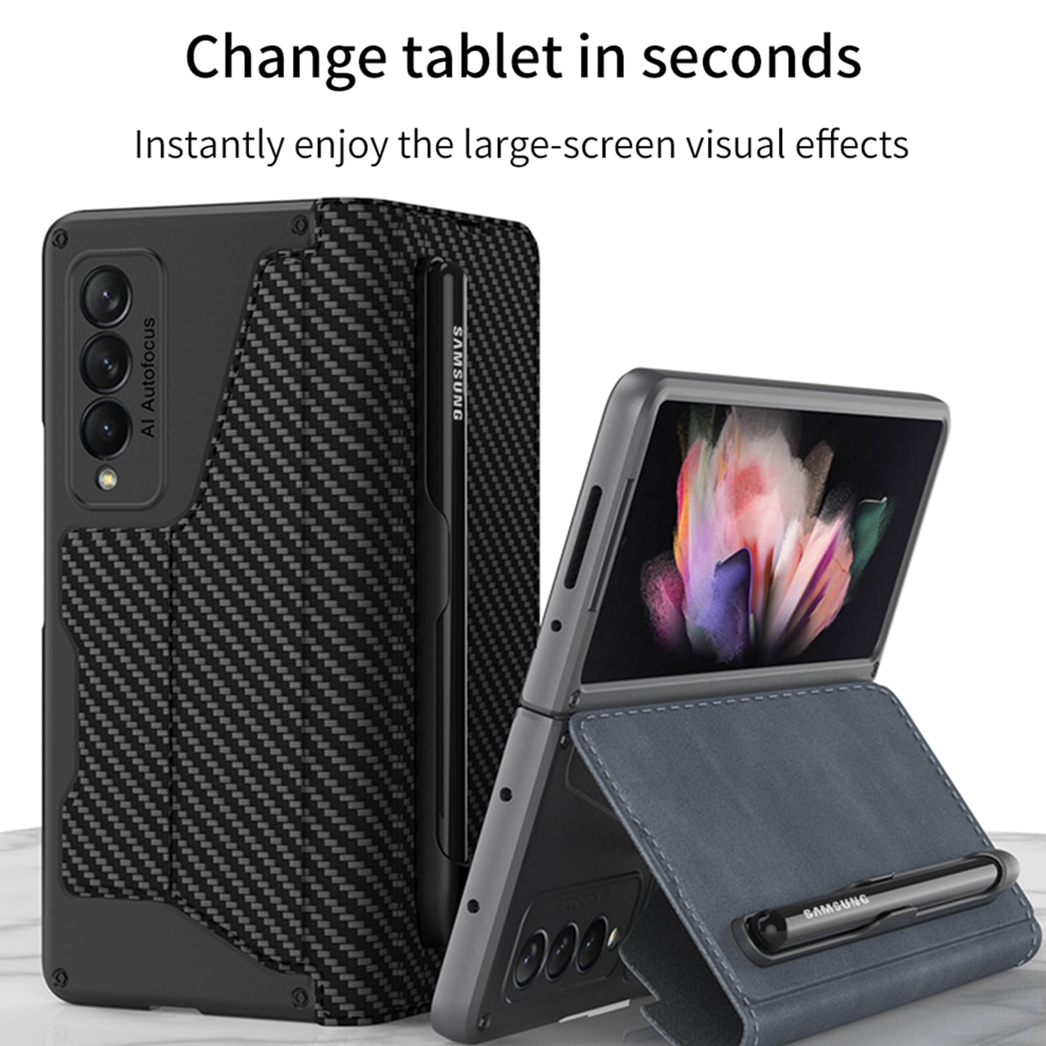 TECH CIRCLE For Samsung Galaxy Z Fold 6 5G Case, Slim Fit Luxury PU Leather Removable S Pen Holder Kickstand Protective Flip Wallet Case For Samsung Galaxy Z Fold 6 5G,Carbonfiber Texture
