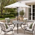 thumbnail image 2 of Round Outdoor Tablecloth with Umbrella Hole and Zipper, Brown Grey Vintage Tablecloth with Elastic Waterproof, Retro Farmhouse Elegant Pastoral Patio Table Covers for 31" - 35" Picnic Pool Tables, 2 of 9