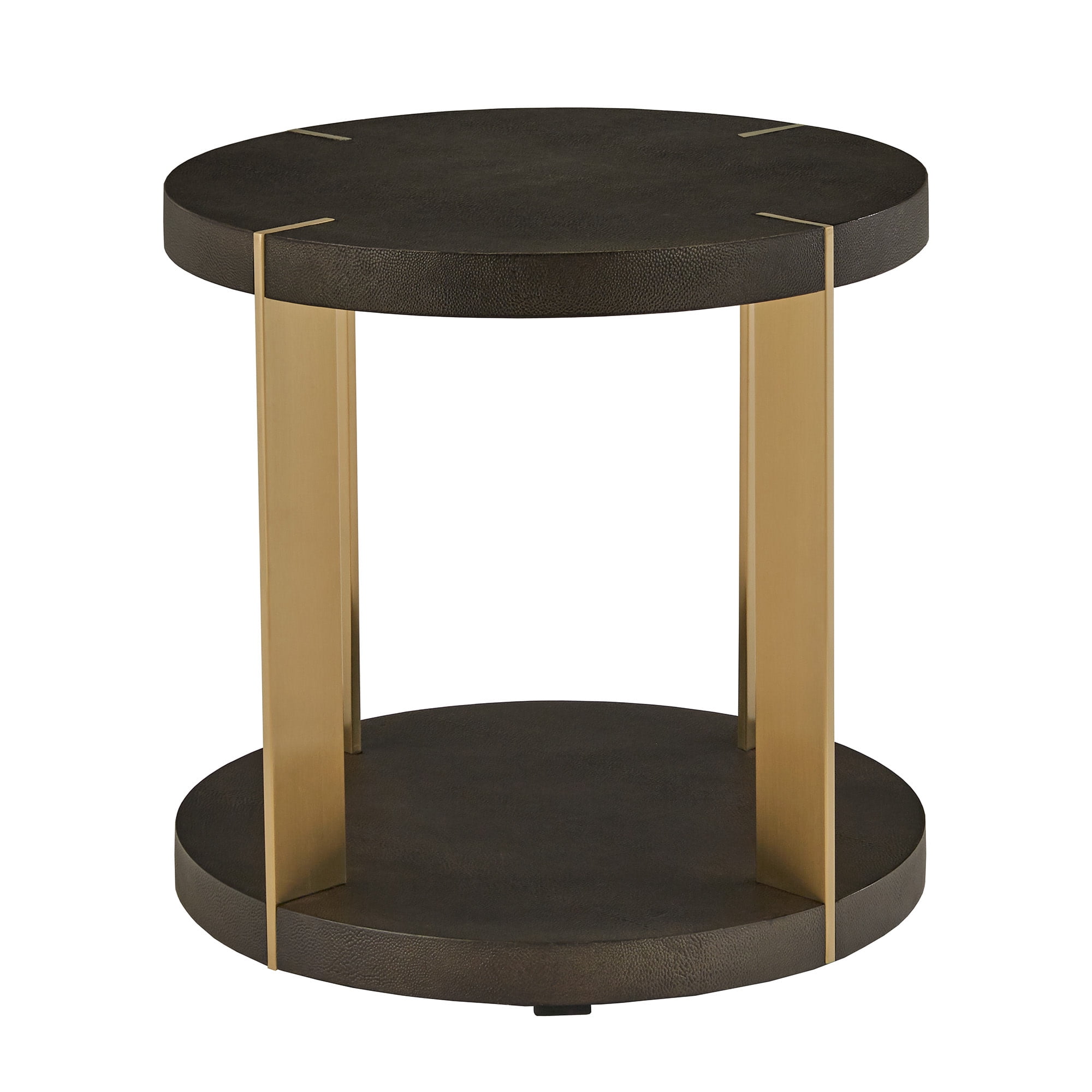 Weston Home Namsos Gold Finish Metal Dark Brown Faux Shagreen Round End Table, Dark Brown