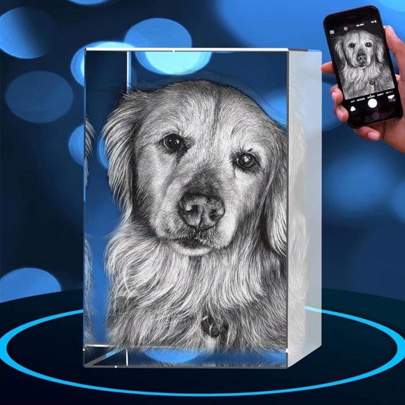 AISENIN 3D Crystal Photo Personalized Cube Custom Dog Memorial Gifts with Your Own Photo for Dogs 3D Laser Etched Picture Engraved Crystal in Memory of Pet