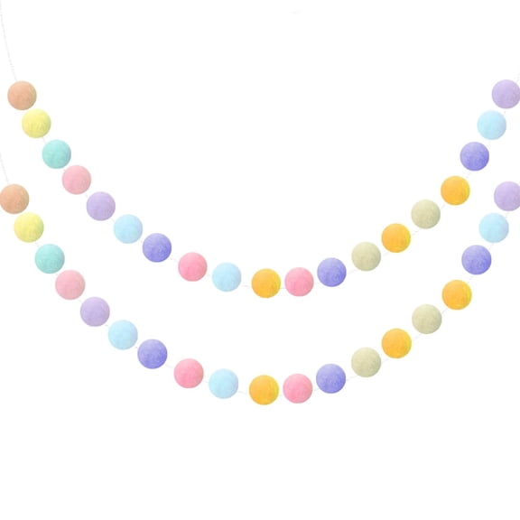 2Pcs Pom Pom Garland, 1.2in x 8.2ft Easter Pompom Garlands, Spring Wool Felt Ball Pompom Garlands for Tree Mantle Bedroom Nursery Classroom Easter Party Decorations