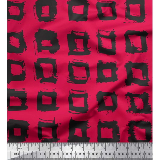 Soimoi Pink Poly Georgette Fabric Square Geometric Fabric Prints By Yard 52 Inch Wide