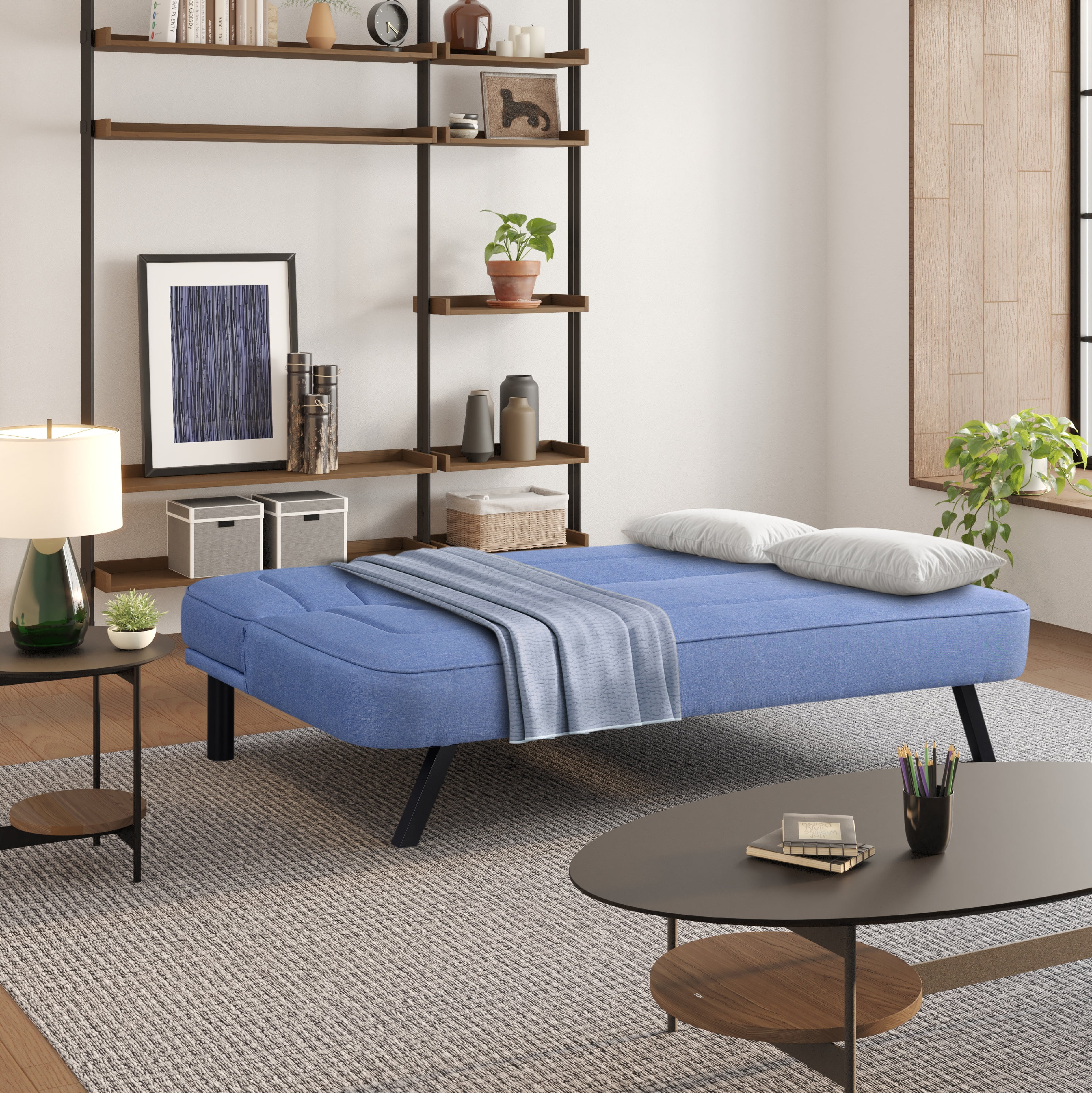 Serta Fletcher Modern Twin Futon, Blue Woven Fabric