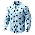 thumbnail image 3 of Ceisia Men's Loose Fit Vintage Star & Polka Dot Print Long Sleeve Cotton Shirt Light Blue XL Gifts, 3 of 3