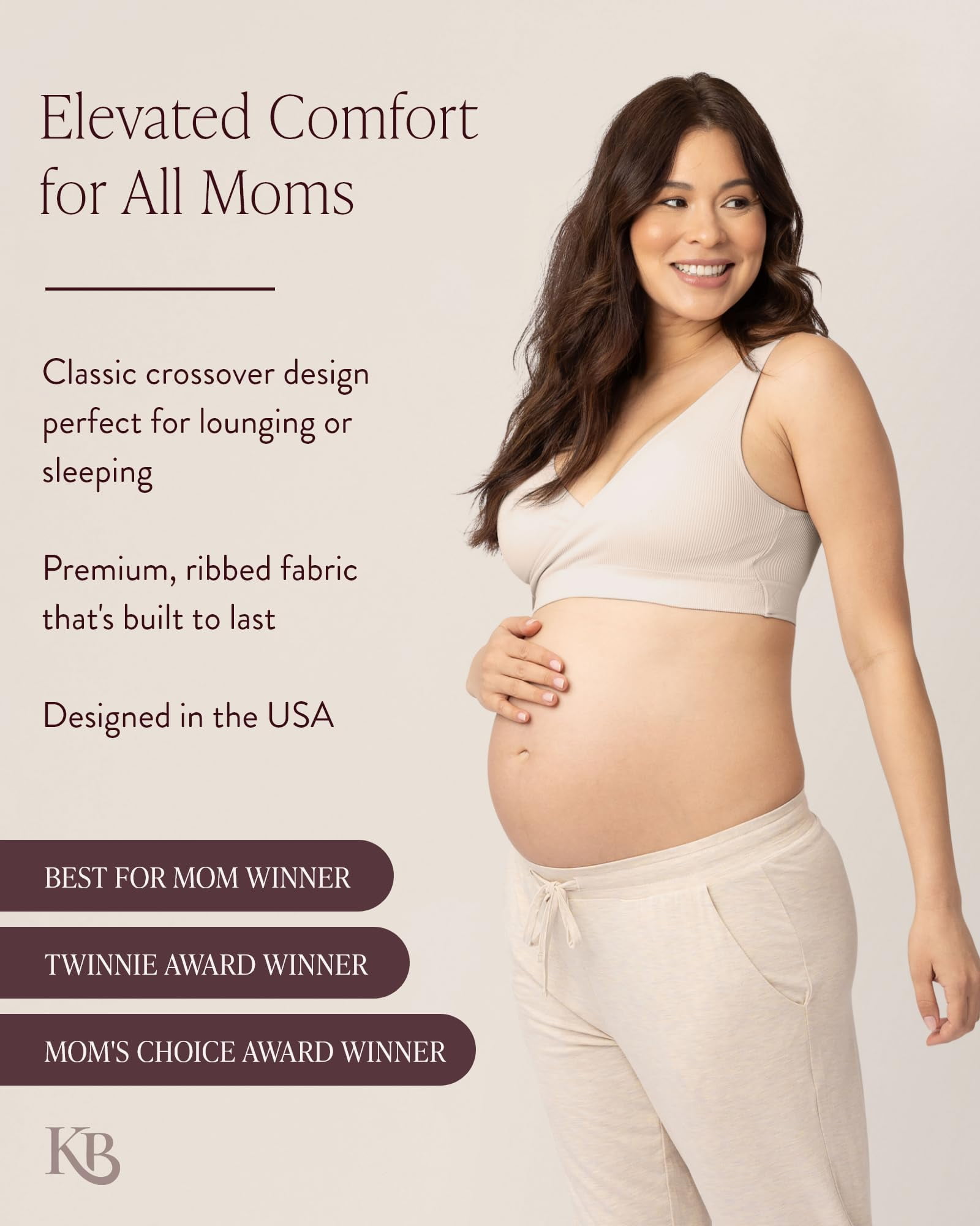 Kindred Bravely Sublime Adjustable Crossover Busty Nursing Bra | Wireless Maternity Bra for F, G, H, I Cups (Stone, Small-Busty)