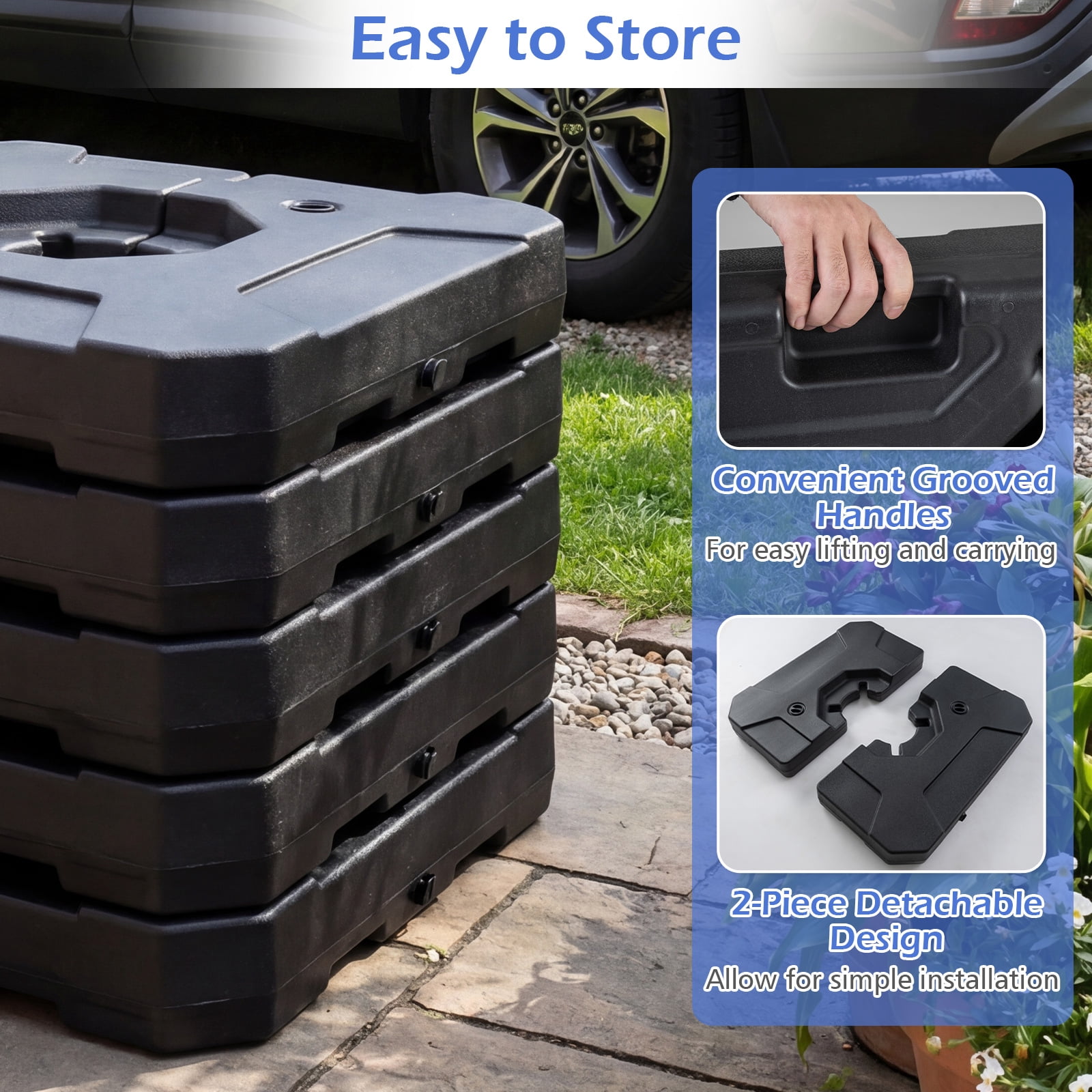 Patiojoy 2-Piece Heavy Duty Cantilever Umbrella Base 35" Square Patio Offset Umbrella Stand with 274 Lbs Water & Sand Filled Weight