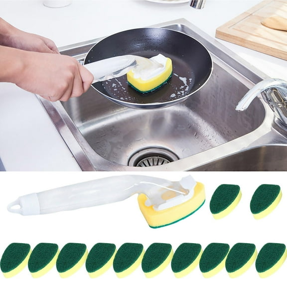 Steadline Detachable Handle Soap Dispensing Scrub Brush with Refillable Sponge Head - Cleaning Liquid Release System for Kitchenware Maintenance