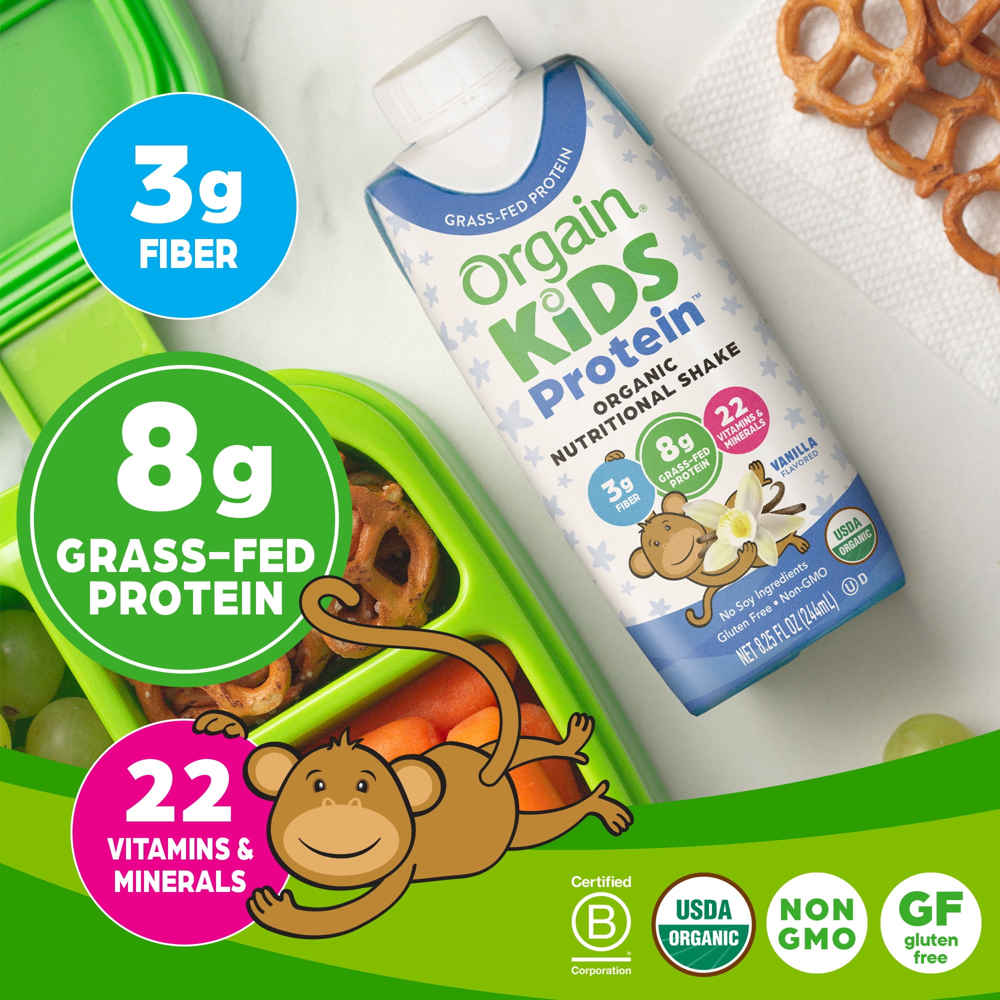 Orgain Organic Kids 8g Protein Nutritional Shake Drink, Vanilla, 4ct