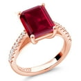 thumbnail image 2 of Gem Stone King 18K Rose Gold Plated Silver Red Created Ruby and White Created Sapphire Ring for Women (4.06 Cttw, Available in Size 5, 6, 7, 8, 9), 2 of 6