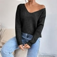 thumbnail image 4 of Weiqiqre Womens Sweaters V Neck Oversized Sweaters for Women Off Shoulder Loose Knit Jumper Pullover Tops, 4 of 6