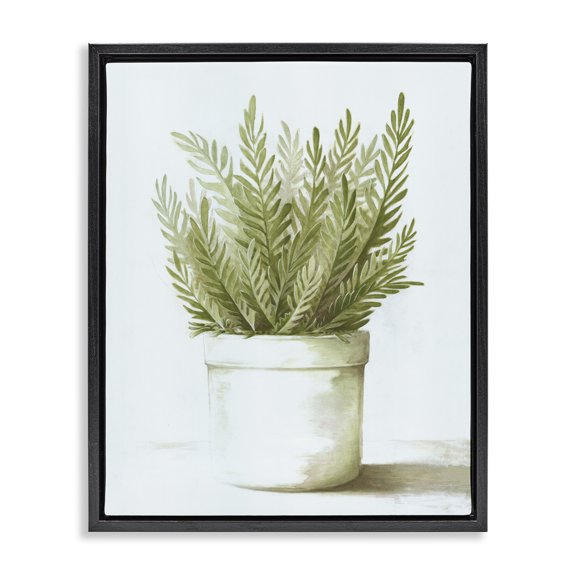 Stupell Industries Traditional Traditional Green Plant Leaves Emerging Herbal Botanicals Black Floating Frame Canvas Art, 17 x 21, by Dogwood Portfolio