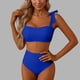 thumbnail image 1 of Trajes de baño para mujer, traje de baño de bikini de tirantes sin espalda de color liso para mujer, conjunto de bikini con bloques de color y hombros descubiertos, trajes de baño para mujer, trajes d, 1 of 5