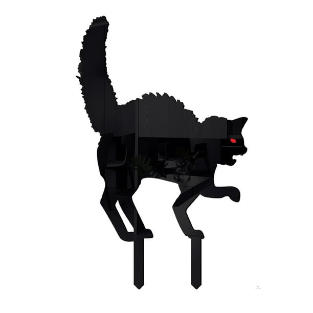 Injueey Señales de patio de Halloween de gato negro - Patio con siluetas aterradoras Silueta de gato de ambiente de Halloween Kits de decoración para fiestas A