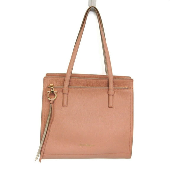 Pre-Owned Salvatore Ferragamo Amy GG-21F216 Women's Leather Tote Bag Coral Pink,Gold (Good)