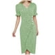 thumbnail image 1 of Vestido midi informal estampado para mujer con mangas abullonadas y cuello en V en el dobladillo, 1 of 5