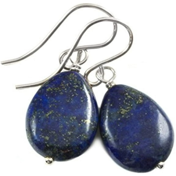Sterling Silver Lapis Lazuli Earrings Blue Smooth Dainty Teardrops Everyday Lightweight Dangles Designed for Adult Women