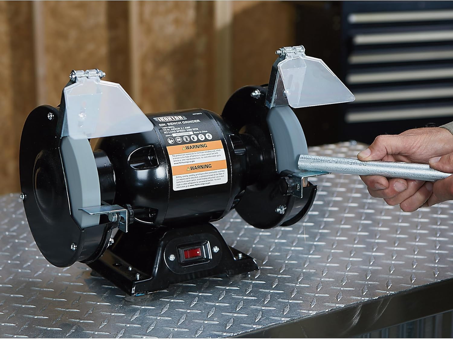 Ironton Benchtop Grinder, 6in. Wheels, 1/2 HP 2.1 Amp Motor, 3560 RPM, Model BG115-6L, for Grinding & Sharpening