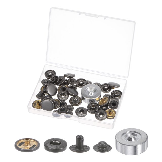 Unique Bargains Gunmetal Snap Fasteners Kit with Base & Storage Box for Clothing (12 Sets)