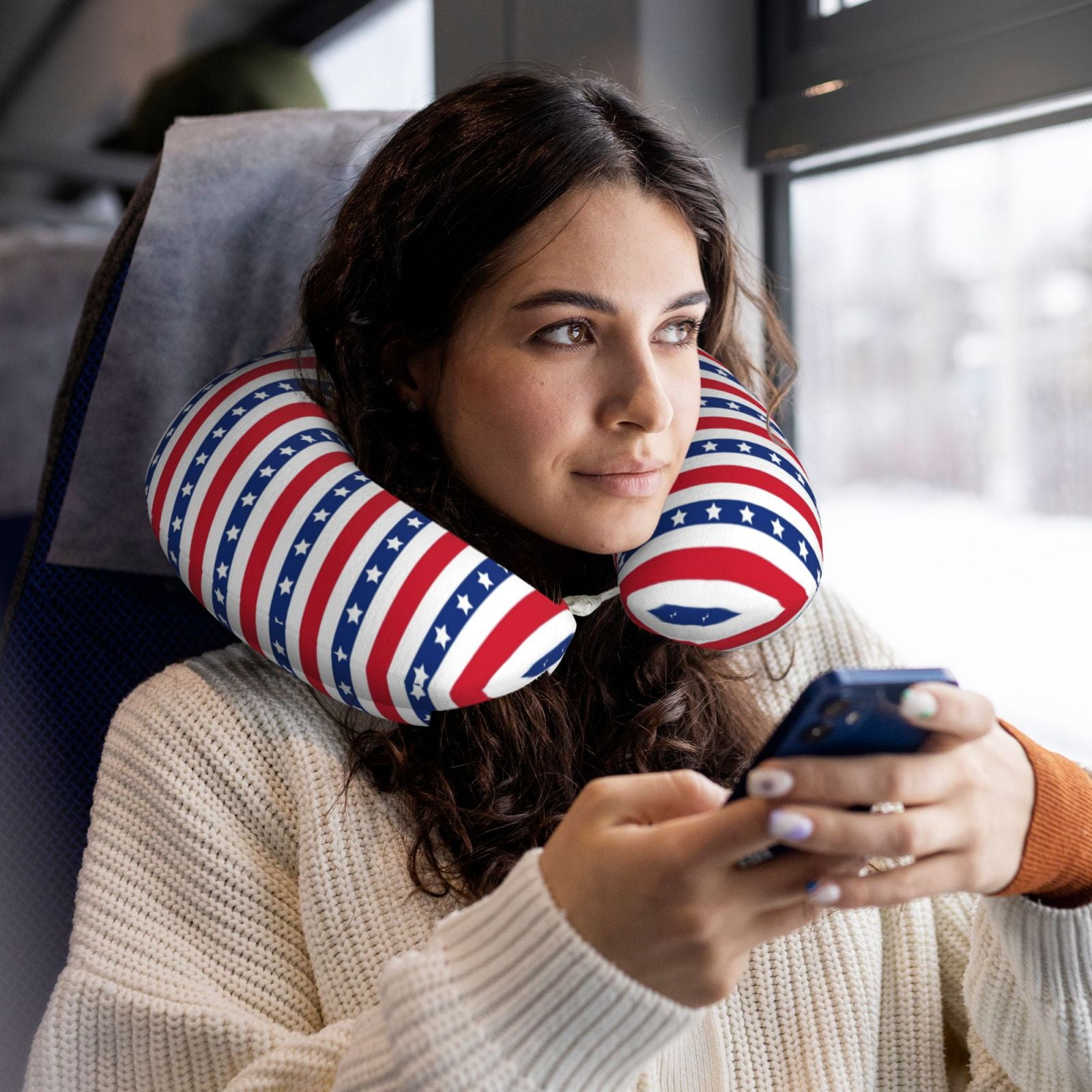 Xecao American Patriotic Stars And Stripes Print Memory Foam Cervical Neck Pillow Versatile U-Shaped Pillows for Home,Office,Camping,Travelling,Soft Washable Cover