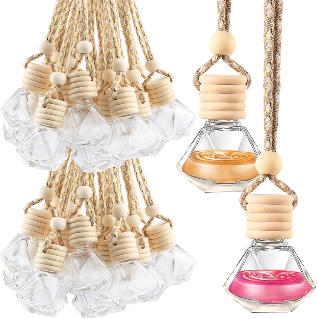 100 Pcs Car Air Freshener Hanging Bottle Empty Glass Diffuser Bottles Perfume Bottle Refillable Car Air Freshener Pendant Aromatherapy Frag