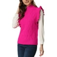 thumbnail image 4 of INSPIRE CHIC Women's Ruffled Sleeve Mock Neck Casual Cable Knit Pullover Sweater Vest S Fushcia, 4 of 5