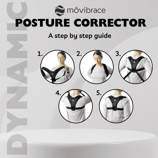 Movibrace Posture Corrector Back Support Brace, Adjustable Shoulder Support, Black (XL/XXL)