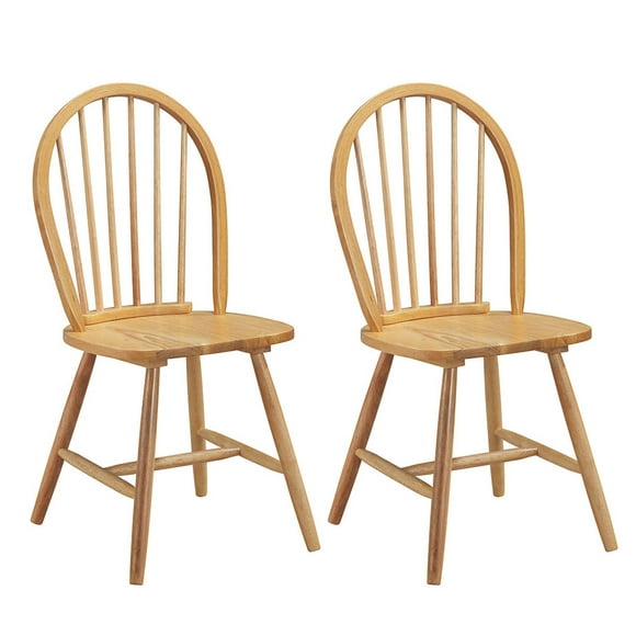 Topbuy Set of 2 Windsor Chairs Wood Armless Dining Room Spindle Back Kitchen Natural