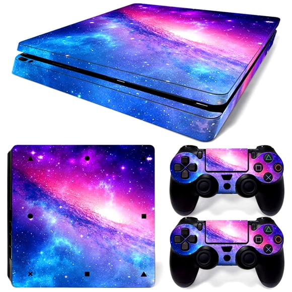 Ps4 Slim Stickers Full Body Vinyl Skin Decal Cover for Playstation 4 Slim Console Controllers (with 4pcs Led Lightbar Stickers) (Pink Starry Sky)