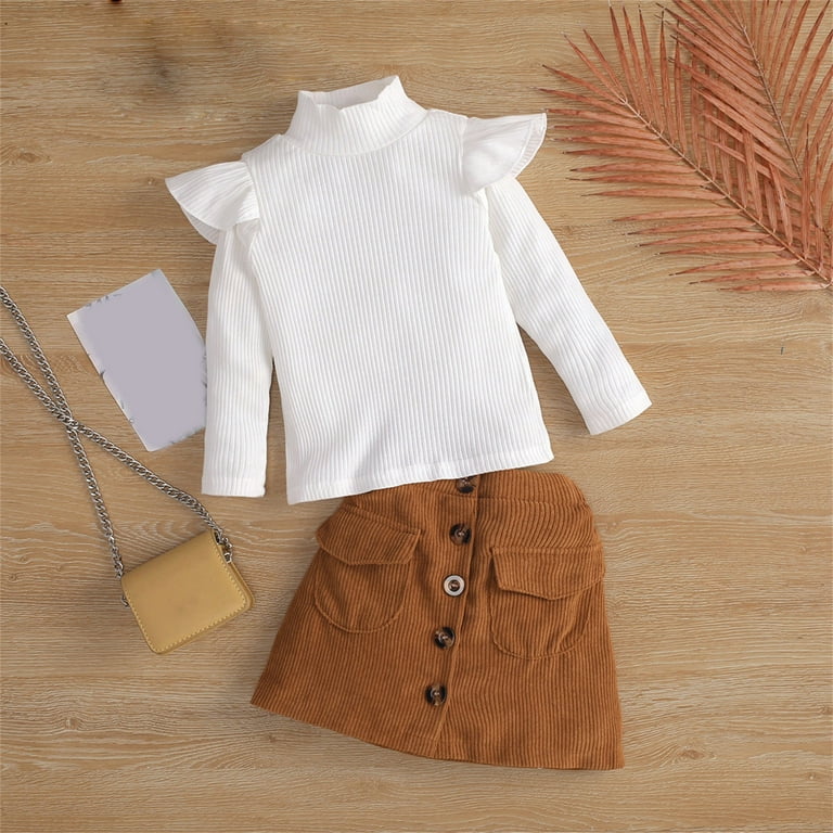 KI 8jcuD Baby Girl Clothes Outlet Baby Girls Cotton Autumn Long Sleeve Pullover Ribbed Ruffle Tops Skirts Set Clothes Baby Birth Teens Winter Clothes For Girls Baby Twins Clothes Baby Clothes Rainbo