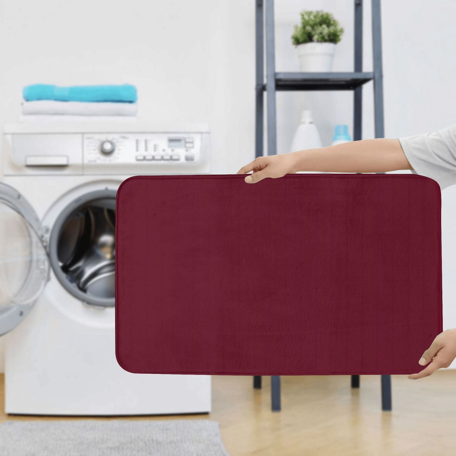 Bathroom Rugs Sets 3 Piece - Maroon Absorbent Non Slip Bath Mats, U-Shape Toilet Lid Cover, Contour Mat, Soft Washable Shower Mats Bath Rug Mat for Bathroom Tub Toilet