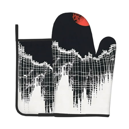 

Vsdgher Abstract Red Sun Design Oven Mitts and Pot Holders 2 pcs Set High Heat Resistant Kitchen Oven Glove for Baking and Cooking