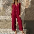 thumbnail image 6 of Cutuoiiu Women's Solid Color Button Jumpsuit Summer Pants with Collar and Pockets Gifts, 6 of 8
