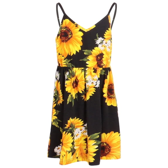 Gureui Mother and Daughter Matching Dress, Casual Spaghetti Strap Sleeveless Sunflower Printed Sling Dresses