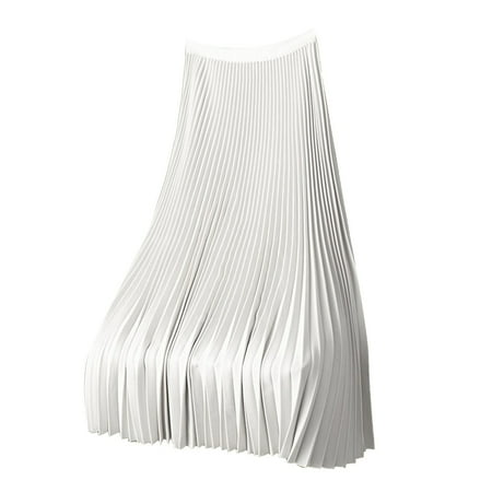 Riforla Solid Color Satin Pleated Skirt Plus Size Versatile Skirt Lingerie Skirt White L