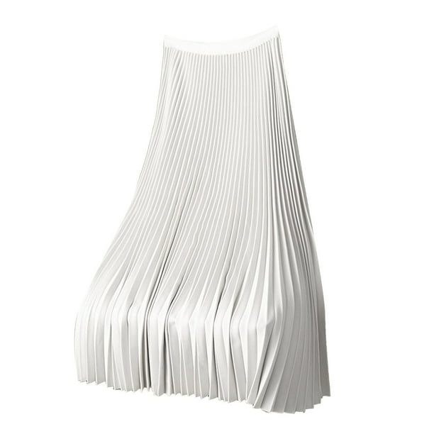Falda midi plisada de satén premium de color liso para mujer, tallas grandes, versátil, L-XL-XXL-XXXL