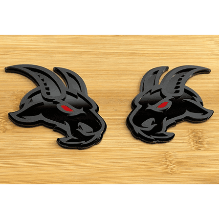 Angry Goat Red Eye Car Truck Emblem Badge Matte Black on Black Custom Pack of 2