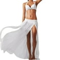 thumbnail image 2 of Bikini Cover Up Solid Color Stretchy Net Yarn Semi-Sheer Slit Cover Up Skirt for Vacation, 2 of 7