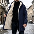 thumbnail image 2 of Ywyfzly Men's Hooded Fleece Coat Zip Up Sherpa Lined Long Jacket with Pockets Solid Color Warm Winter Outerwear Navy M, 2 of 7