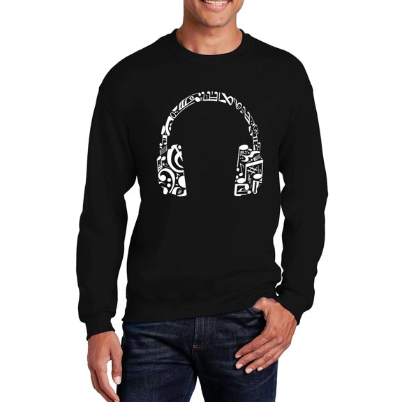 LA Pop Art Men's Word Art Crewneck Sweatshirt - Music Note Headphones