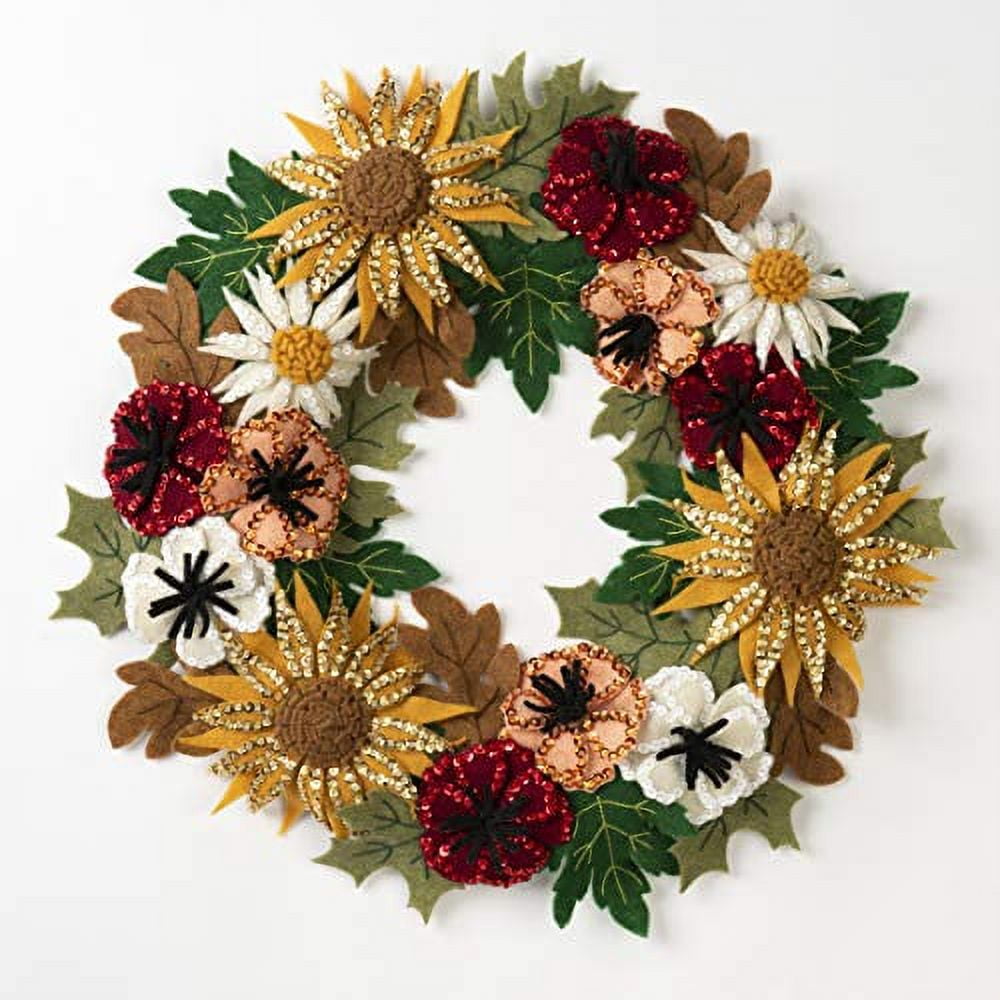Bucilla Felt Applique DIY Holiday Wreath, Fall Floral, 16.5" x 16.5"