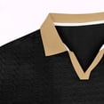 thumbnail image 5 of OIOLOYJM Men's Casual Short Sleeve Cable Knit Texture Polo Shirts Cotton Stretch V Neck Johnny Collared Tee Summer Vacation Travel Beach Lounge Golf Shirts Black L, 5 of 5