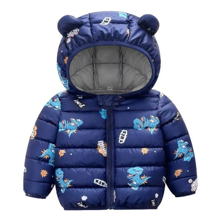 

2-7Y Kids Baby Boy Girl Ultralight Winter Snow Hooded Jacket Coat Toddler Cartoon Dinosaur Puffer Down Outwear